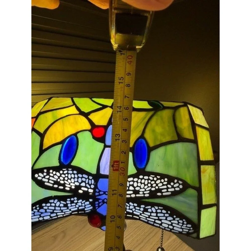 Tiffany Dragonfly Lamp Side Lamp  Colorful Glass and Metal Base NEW IN BOX